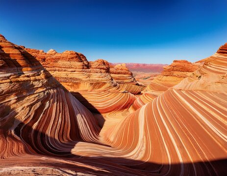 majestic rock formations resembling waves in desert landscape