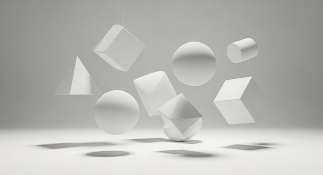 Geometric shapes suspended in midair, creating a modern art piece