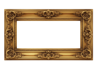 "Ornate Vintage Gold Baroque Picture Frame Isolated on Transparent Background PNG – Elegant Decorative Design"