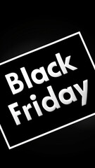 Diagonal white text "Black Friday" in a white frame on a black background.