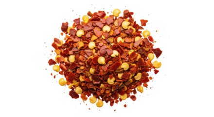 Vibrant red chili flakes scattered for culinary spice and flavor enhancement transparent background