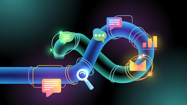 Dynamic digital workflow illustrates seamless communication, data analysis, and efficient process management for modern business success