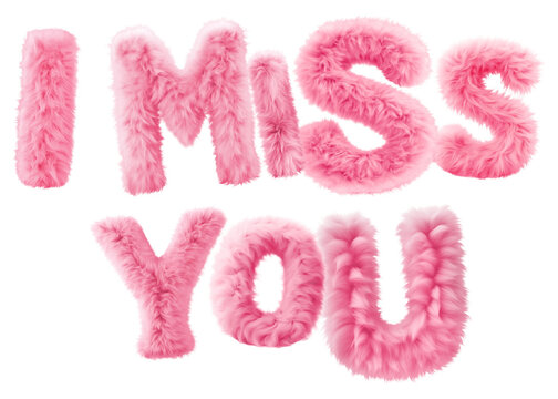 I miss you word sticker png element, editable fluffy pink font design
