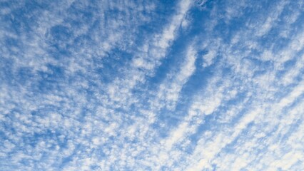 Obraz premium Wavy Altocumulus clouds against the backdrop of the daytime sky a natural texture for meteorological materials, seasonal design, educational content, and atmospheric projects.