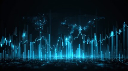 An illustrative digital rendering, a dynamic display of data visualizations, glowing in shades of electric blue. ..Created with Generative AI, not depicting real subjects.