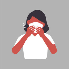 Coughing woman, Covid-19 illustration collage element vector