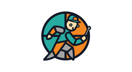 Cartoon-style figure playing an instrument in a circle