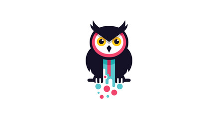 Cartoon owl with a tie on a branch