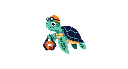 Cartoon turtle wearing safety gear and holding a donut