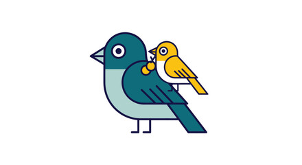 Two birds, one atop the other, in a simple, outlined cartoon style