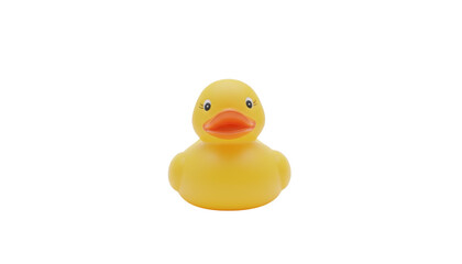 A cute yellow rubber duck with a smiling face and orange beak on a plain white background png with transparency