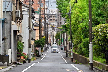 Japanese narrow street in Sumida district of Tokyo