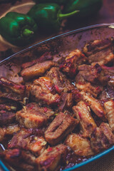 Baked Pork Ribs in a Spicy Glaze, Served in a Casserole Dish