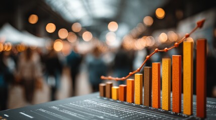 A dynamic, forward-moving bar graph displays a visual representation of business growth, capturing the upward trend in a compelling manner. ..Created with Generative AI, not depicting real subjects.