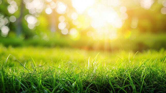 Close-Up View of Green Grass on a Sunny Golf Field Lawn
