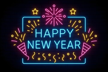 Happy New Year  — Neon Celebration Banners, Cards, Posters, and Holiday Designs