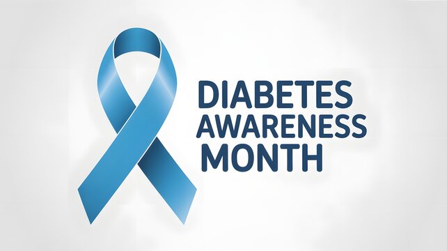 Diabetes awareness month image with blue ribbon for health and medical campaign to support patients - Powered by Adobe
