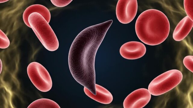 Sickle-shaped red blood cell among normal erythrocytes