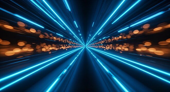 Experience the exhilarating rush of futuristic neon speed through a vibrant digital tunnel, capturing the essence of innovation and boundless progress in a dynamic visual journey.