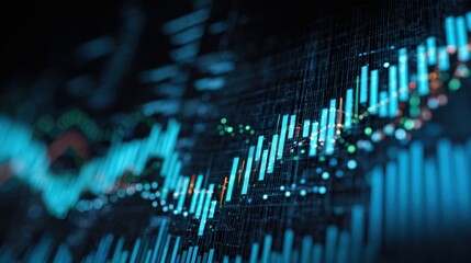 Abstract digital representation of financial data analysis, using an aesthetic, with the interplay of lights and shadows. ..Created with Generative AI, not depicting real subjects.