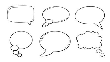 Fototapeta premium Set of comic speech bubbles. Hand-drawn speech bubbles and thought clouds collection set on transparent background. For comics, graphic novels, illustrations, presentations, infographics, social media