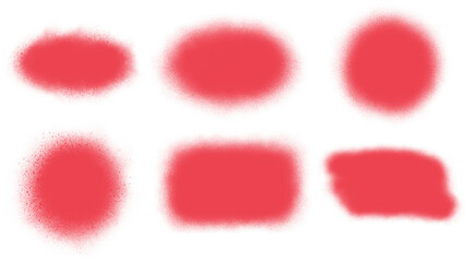 Red spray noisy paint texture shapes collection with soft edges.  Grainy particle effects. For adding urban art elements, graffiti-style accents, highlighting, overlays, presentations. PNG