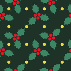 Seamless Pattern with Holly Berry	