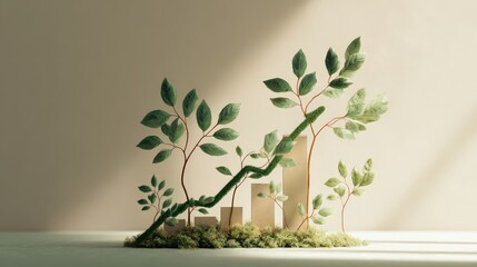 A unique visual that seamlessly blends the growth of a verdant plant with a graphical representation of the business graph. ..Created with Generative AI, not depicting real subjects.