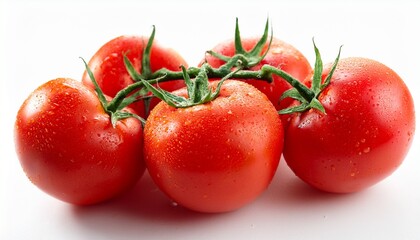 freshly picked ripe tomatoes with dew drops natural high quality food isolated on white background