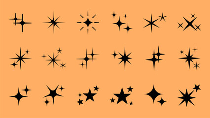 Shine star sparkle vector set. Sparkle star icons. Shine icon. Stars sparkle doodles vector. Set sparkles star symbols vector. Bright sparkle, star sparkle, shiny flash star. Star shine sparkle icon