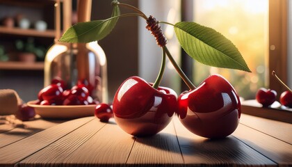 close up of red cherries indoors styled decorative natural fruit composition scene