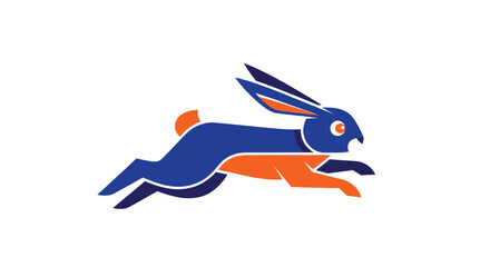 Stylized, jumping rabbit, blue and orange design