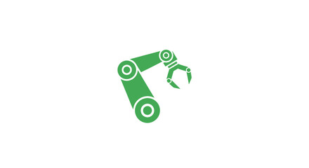 Green articulated robotic arm with claw on a white background