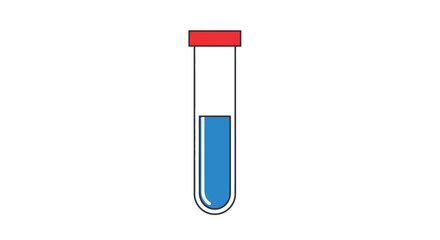 Cartoon test tube with blue liquid and a red stopper