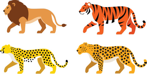 Flat Big Cats Icons Lion Tiger Cheetah Leopard