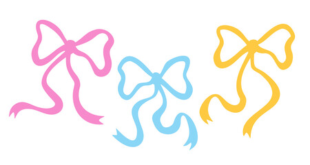 Vintage icons set of Christmas bow in retro style. Vector bows clipart.