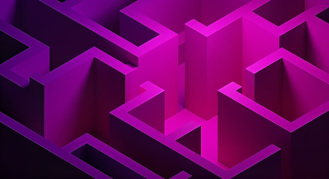 Explore intricate abstract geometric maze patterns in vibrant neon purple and pink, symbolizing complex challenges, strategic thinking, and modern design solutions for innovative projects.