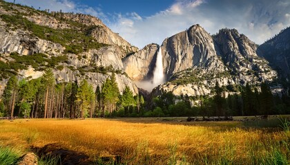 nature s majesty cascading waterfall in yosemite national park