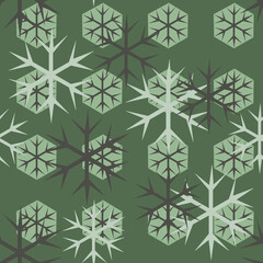 Camouflage Green Snow Flakes Seamless Repeat