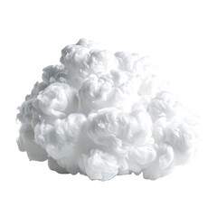 White puffy fiber clump, soft texture. Isolated on black background