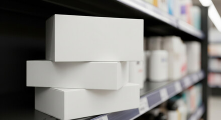 Empty White Box Mockup on Wooden Shelf
