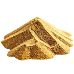 Golden pile of earthy powder, textured and isolated on black background