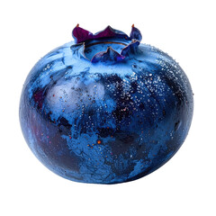 Ripe, blue blueberry with a purple crown against a black backdrop