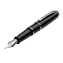 Elegant black fountain pen with silver accents on a black background