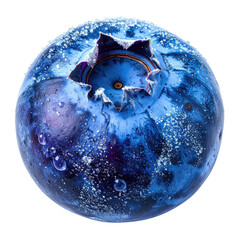 Isolated, detailed macro image of a vibrant, ripe blueberry