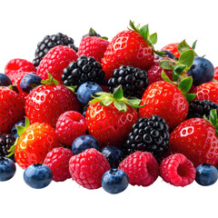 Assorted colorful mix of fresh berries piled high on dark background