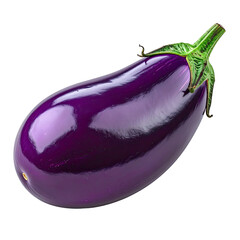 Glossy, purple eggplant, with a green stem, on black background