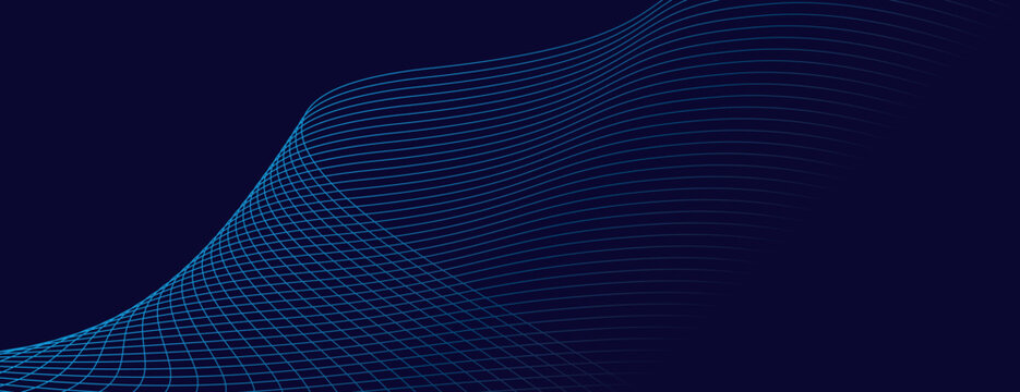 Dark blue background with wavy lines. The background is sleek and modern, featuring a smooth, dark blue texture. Modern wavy line pattern background. Blue background vector.