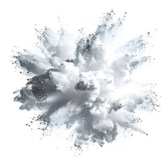 White powder bursts outwards in explosion. Isolated on black background