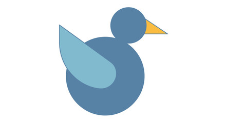 Stylized, graphic blue bird with a yellow beak, rendered with simple geometric shapes